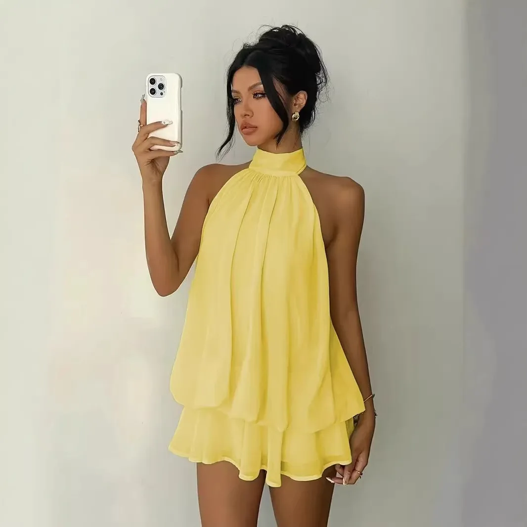 Abiti Casual da Donna, Abbigliamento Femminile Elegante per Feste, Abito Monocolore da Spiaggia, Vestito Aderente Sexy con Schiena Scoperta - immagine 2
