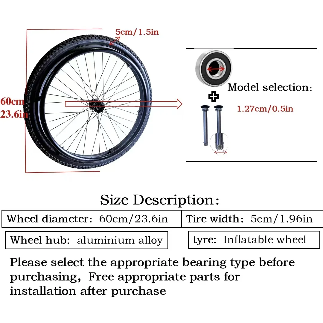 Sports Wheelchair Rear Wheels 2Pcs 24in 24&times;1.95 Inflatable Rubber Tire Aluminum Alloy Spoke Hub Off road shock-absorbing