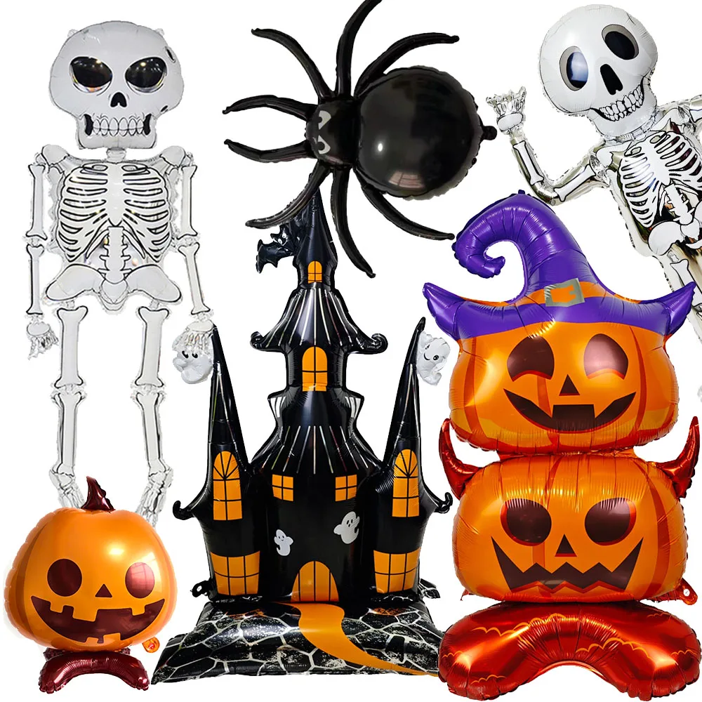 Halloween Stehender Kürbis Spukenschloss Basis Aluminiumfolie Ballon Skelett Schädel Spinne Ball Halloween Party Dekor Kinder Geschenke