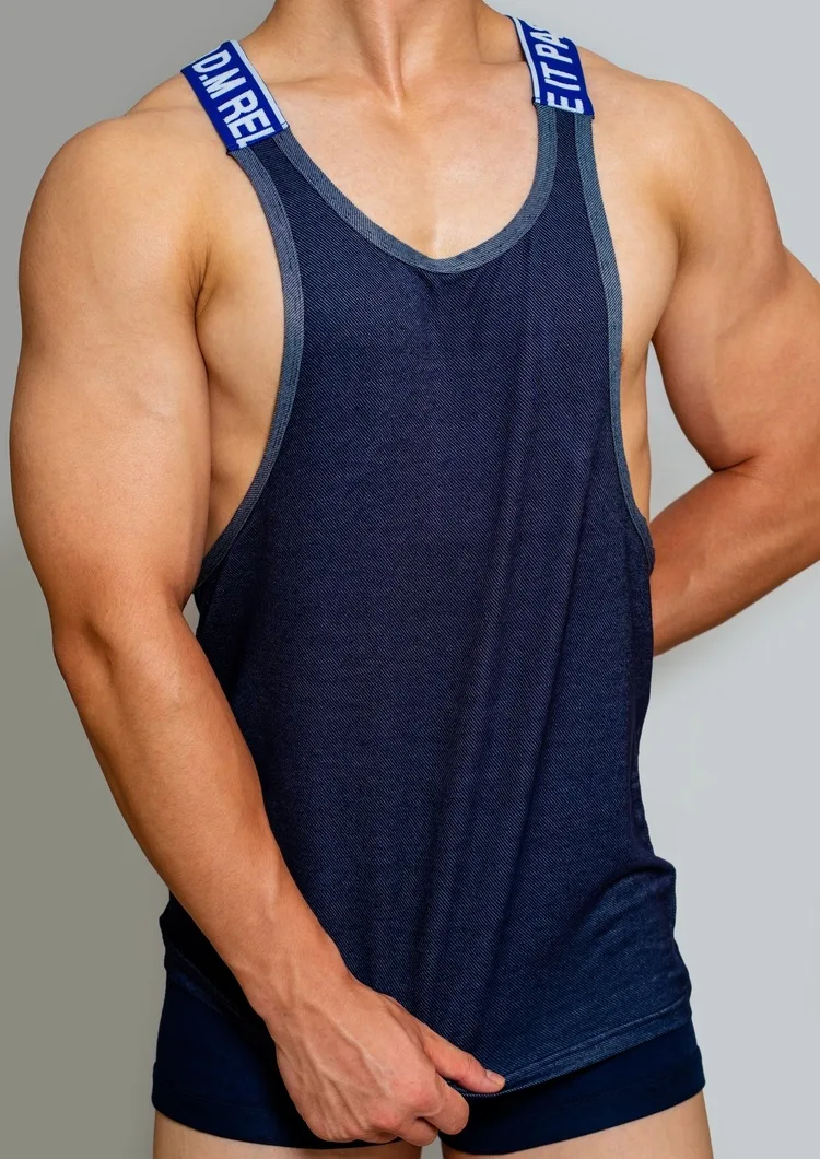 

Men's Underwear Solid Color Letters Print Denim Sexy Vest Sports Fitness Sling Loose Pajamas Casual Home Tank Top Vests
