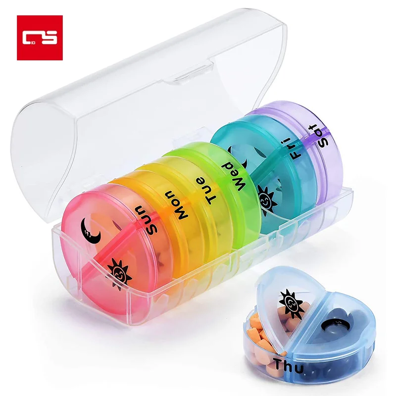 

Pill Box Organizer Plastic Storage Box Container Portable Medicine Pill's Case Weekly Pillbox Hat for Tablets Rainbow 7 Days