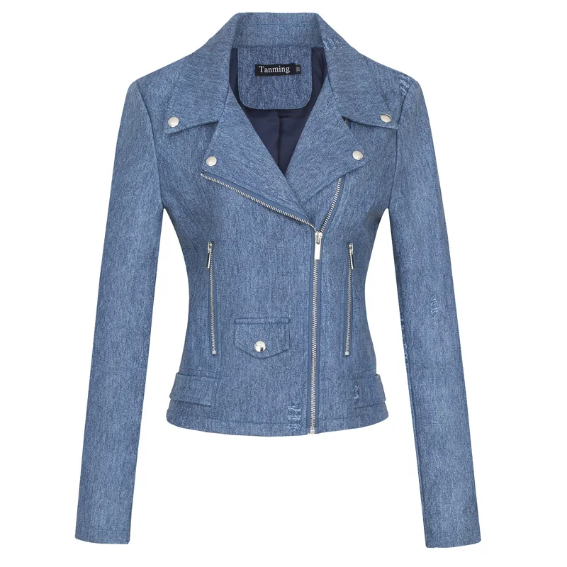 Creative denim leather jacket, fashionable and trendy women's leather jacket, leather jacket women  winter jacket autumn and winter women wash water and white denim short jacket fur one lapel plus velvet loose casual jacket blue denim jacket