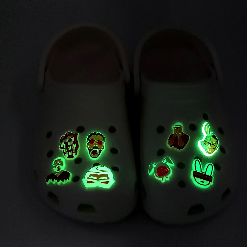 

10pcs Glowing Bad Bunny Shoe Charms for Croc Shoe Luminous Shoe Accessories Fluorescent Croc Decorations In The Dark