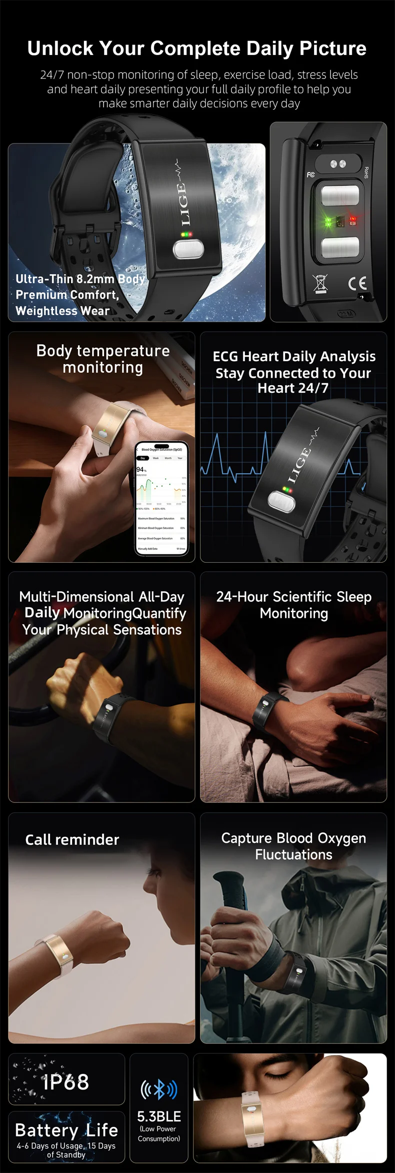 Smart Armband Mit Ekg Herzfrequenz Und Blutdruckmessgerät_voghion.com