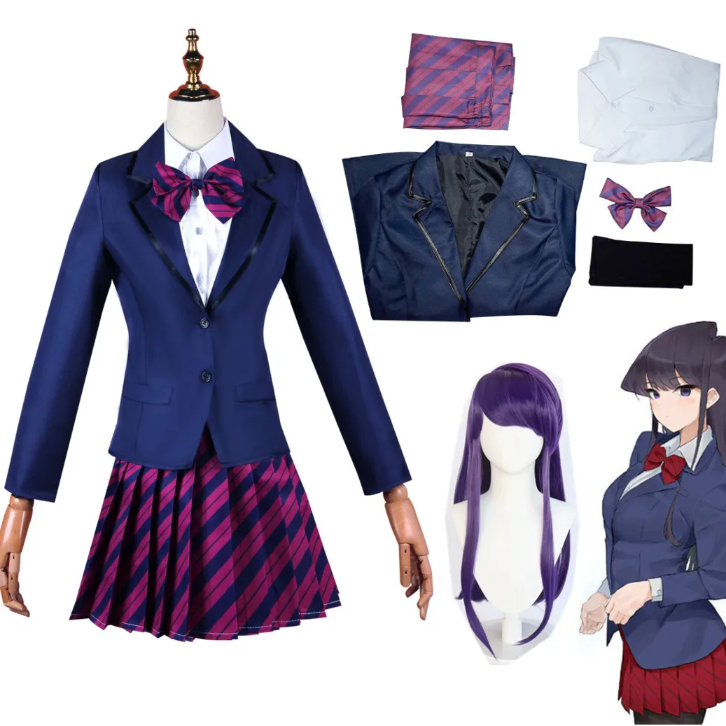 

Anime Shoko Komi Can't Communicate Shouko Tadano Hitohito Osana Najimi Cosplay Costume Purple Skirt High School Uniform Wig