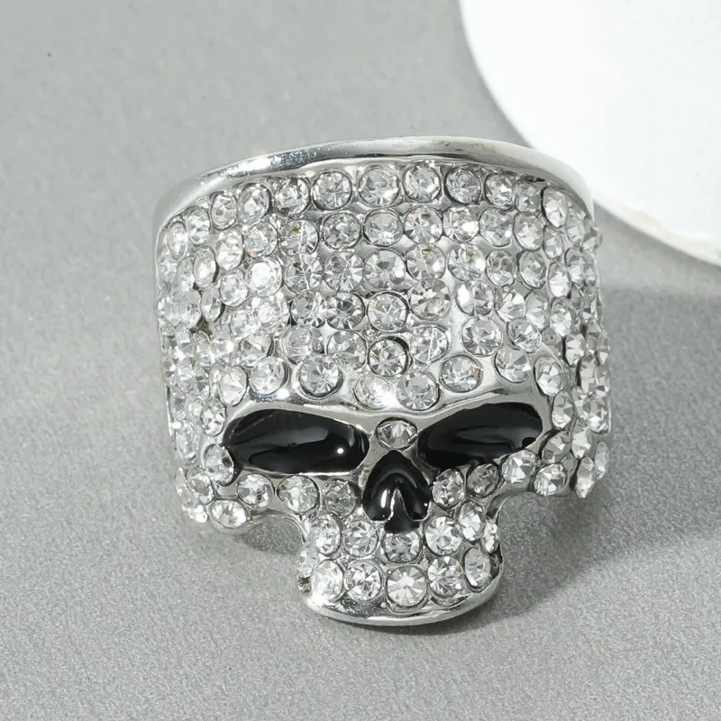 Gothic Skull Finger Rings for Men Women Rock Hiphop Crystal Black/Silver Color Ghost Head Biker Ring Punk Fashion Jewelry Gifts 2