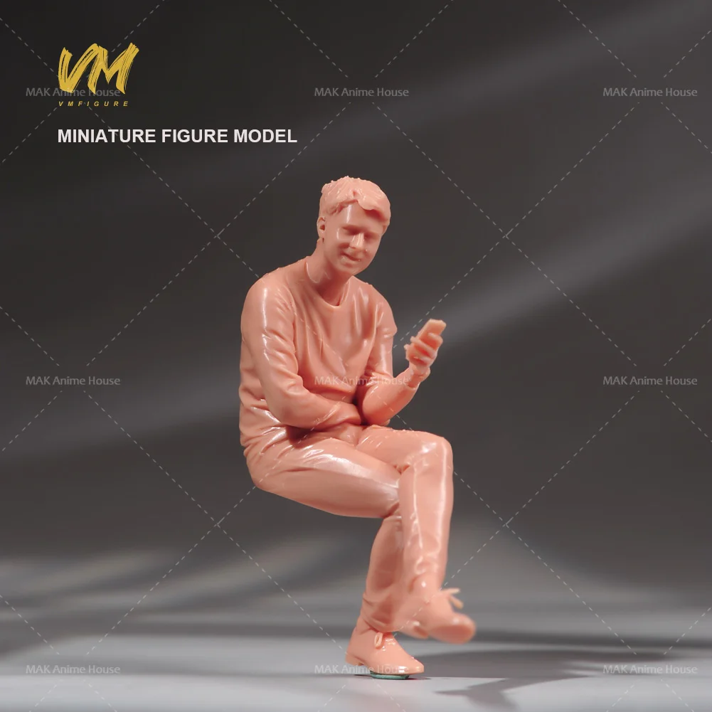 Exquisite Painted Miniature Sitting Man with Phone - Creative Scene Toy