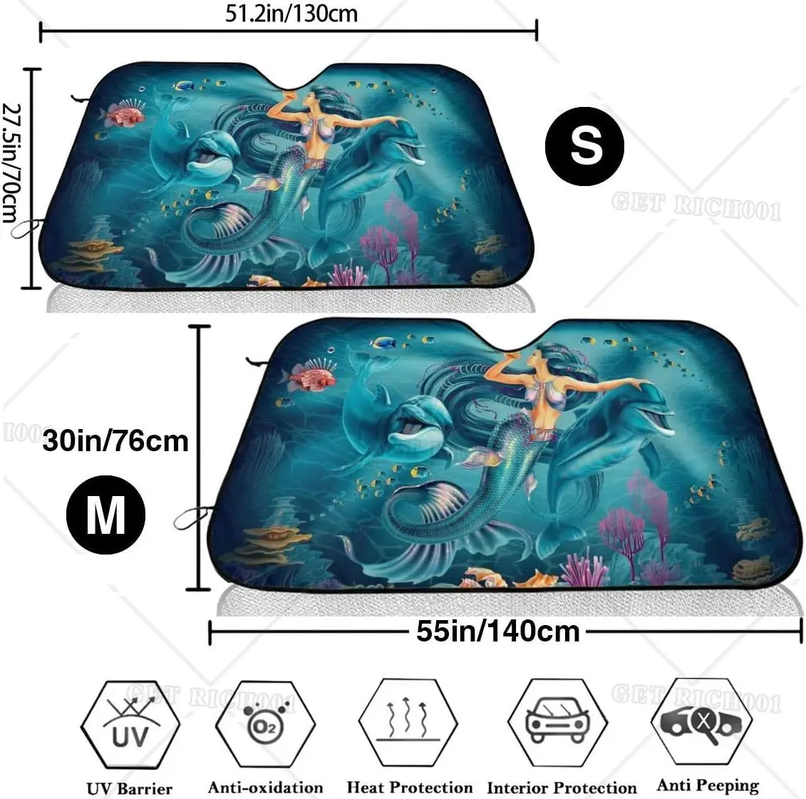 Car Windshield Sun Shade Beauty Mermaid Universal Size Foldable Car Front Window Sunshade Blocks UV Rays To Keep Vehicle Cool