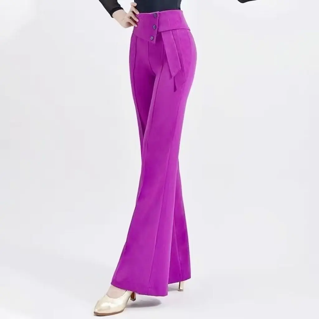 Autumn New Temperament Simple Fashion Versatile High Waist Wide Leg Pants Women Solid Button Dance Casual Straight Trousers 2023 women cotton straight pants casual loose wide leg pants classical dance trousers practice pants tango modern dancing costumes