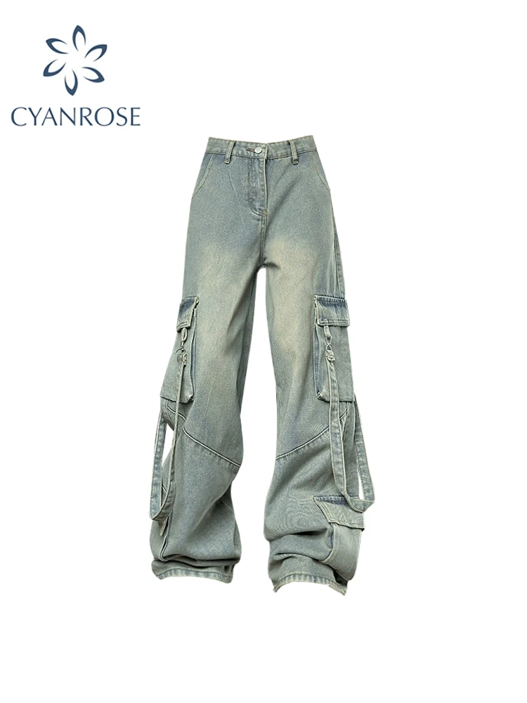 

Женские джинсы-карго, голубые мешковатые джинсы, винтажные джинсовые брюки в стиле 90-х в Корейском стиле, Y2k, 2000s, ковбойские брюки с широкими штанинами в стиле Харадзюку, модная одежда