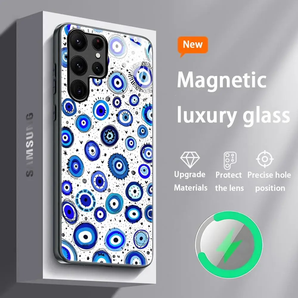 Design Blue Evil Eye Phone Case with Glass Magnetic Back