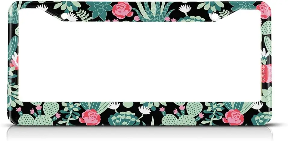 

Tropical Cactus Pattern License Plate Frame Auto Tag Frames White Pink Green Flowers License Plates Holder 2 Holes Decorative