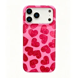 Vibrant Pink Heart Textured Shockproof Phone Case - Fashionable IMD TPU Cover for iPhone 15 (01)