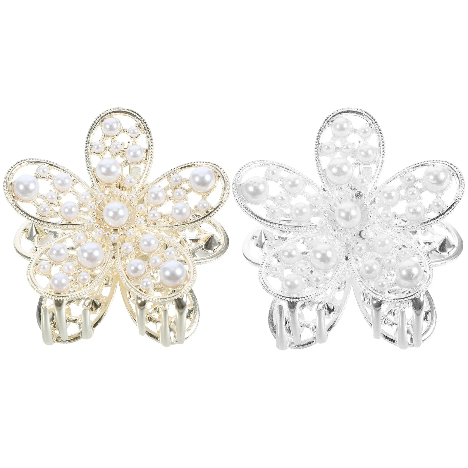 

2 Pcs Hollow Alloy Flower Clip Claw Clips for Hair Women Pin Accessories Rhinestones