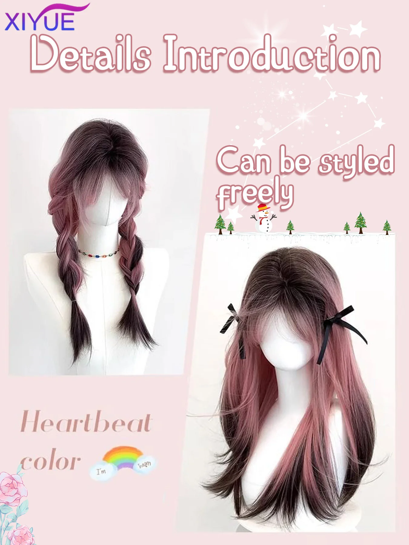 XIYUE Long Ombre Pink Layered Synthetic Wig Straight