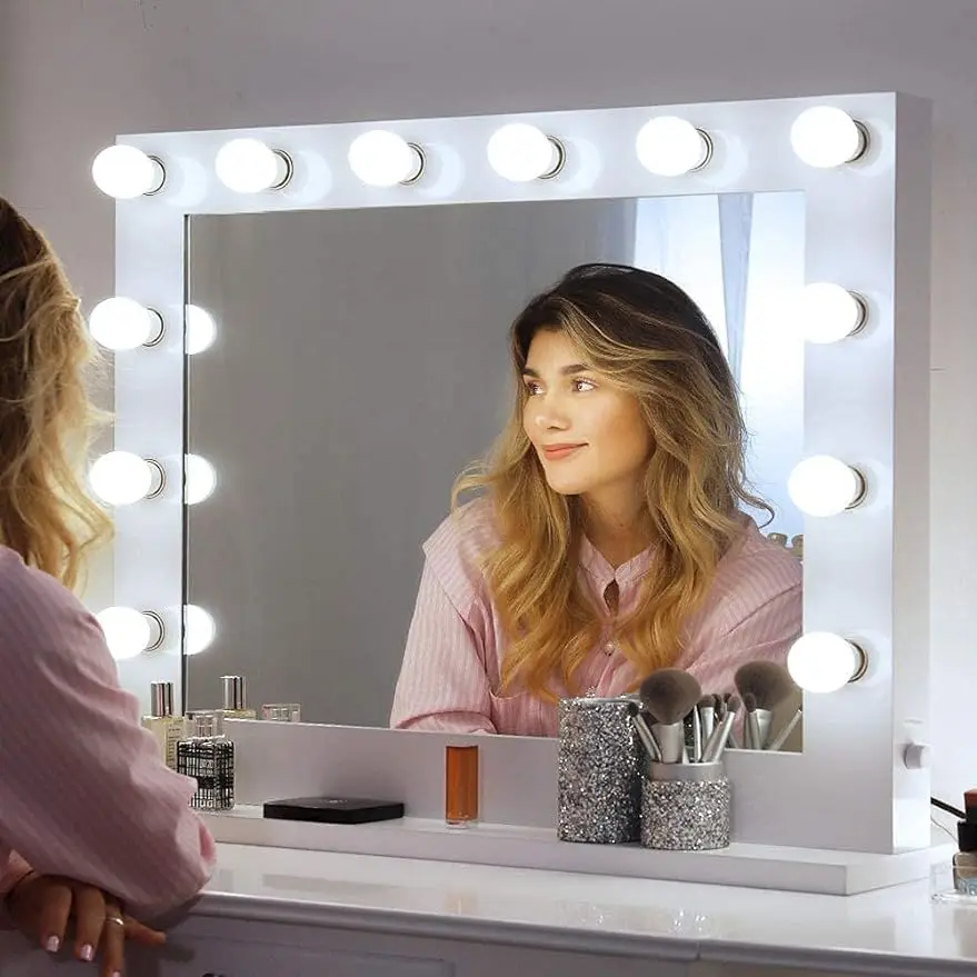 

Зеркало для макияжа, большое зеркало для косметики, блестящая металлическая рамка, 31,5x25,6 дюйма