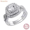 Newshe 2Pcs Wedding Ring Set for Women Genuine 925 Sterling Silver 1.8Ct Round Cut AAAAA CZ Jewelry Size 4-13 1