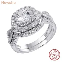 Newshe 2Pcs Wedding Ring Set for Women Genuine 925 Sterling Silver 1.8Ct Round Cut AAAAA CZ Jewelry Size 4-13 1