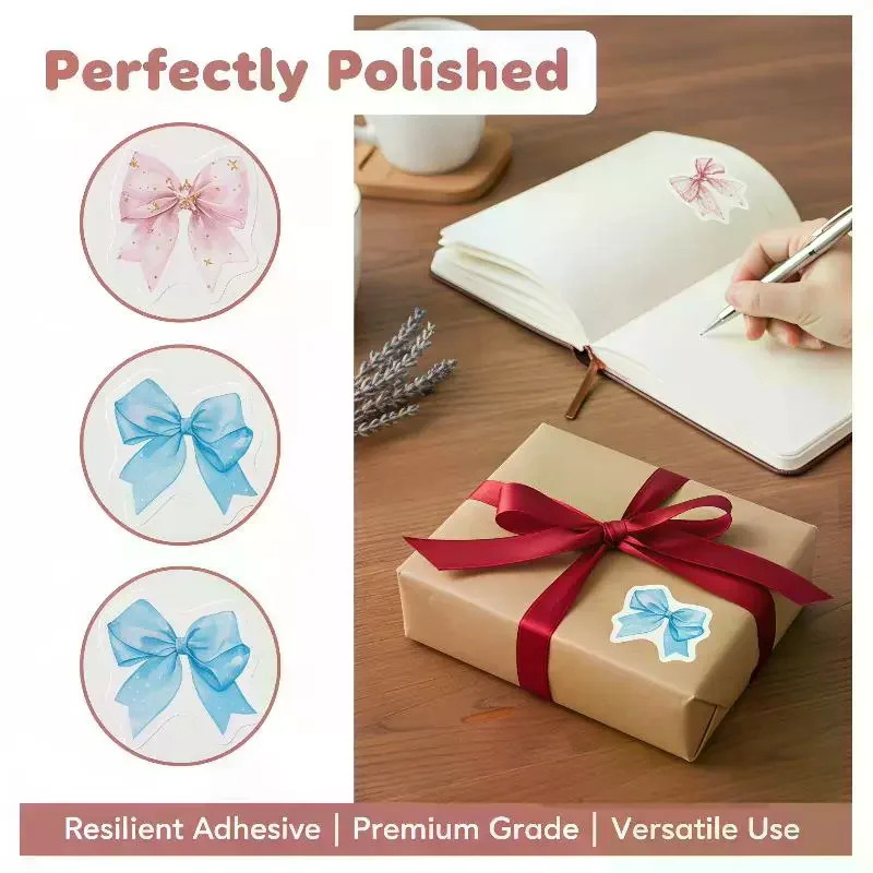 Adesivi Decorativi con Motivo a Fiocco 500 Pezzi/Rotolo, Decalcomanie Autoadesive per Scrapbooking, Laptop, Confezioni Regalo, Fai da Te e Artigianato