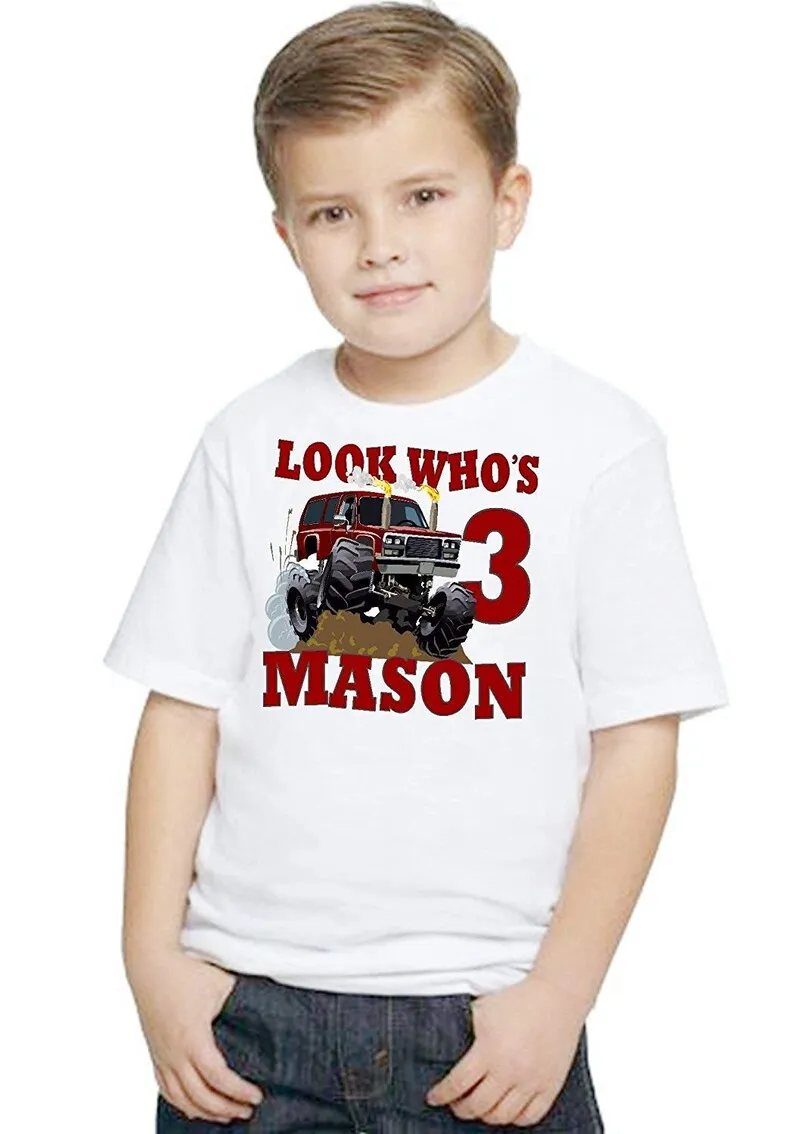 Maglietta Di Compleanno Monster Truck Red Mud Riding Tee Personalizzata Personalizzata Con Nome Ed Età