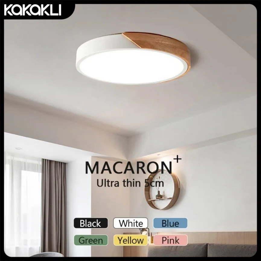 Nordic LED Ceiling Light Modern Macaron Wood Edge Design Home Light Living Room Bedroom Study Corridor Balcony Indoor Lighting