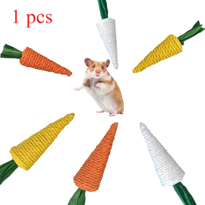Small Animal Chewing Toys Carrot Eggplant Corn Plant Woven Toy for Rabbit Bunnies Hamster Molars Sticks Pet Toys Accessories
