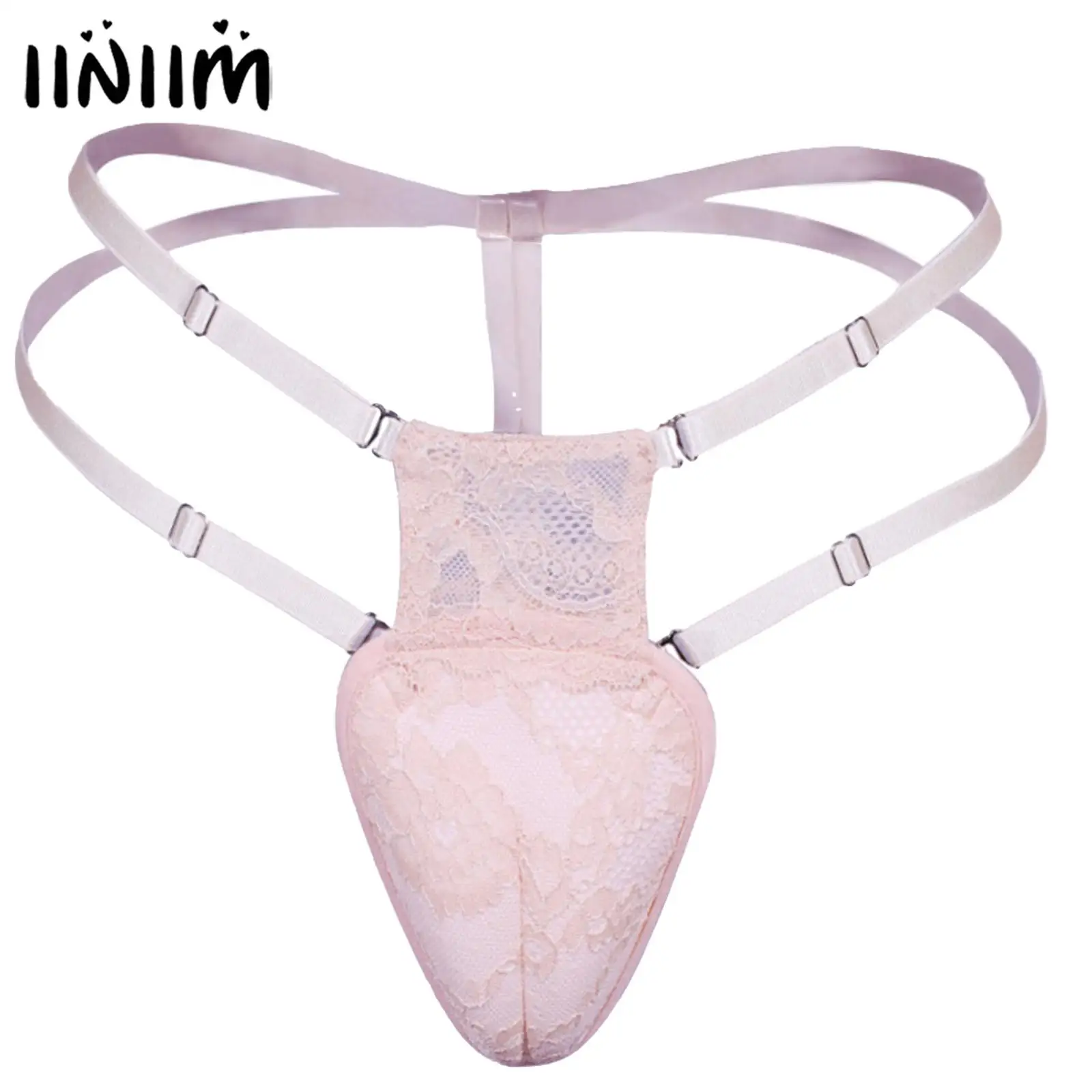 

Mens Sissy Floral Cross-Dresser Underwear Lace G-string Low Rise Strappy T-back Adjustable Elastic Waistband Thong