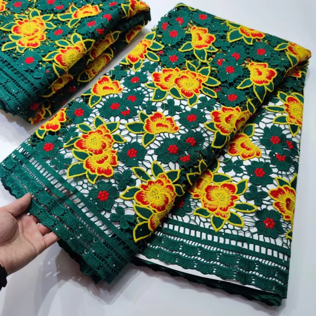 

Модное вышитое гипюровое кружево 5 ярдов, многоцветная африканская традиционная ткань, вдохновленная чашками, швейная одежда TS1375