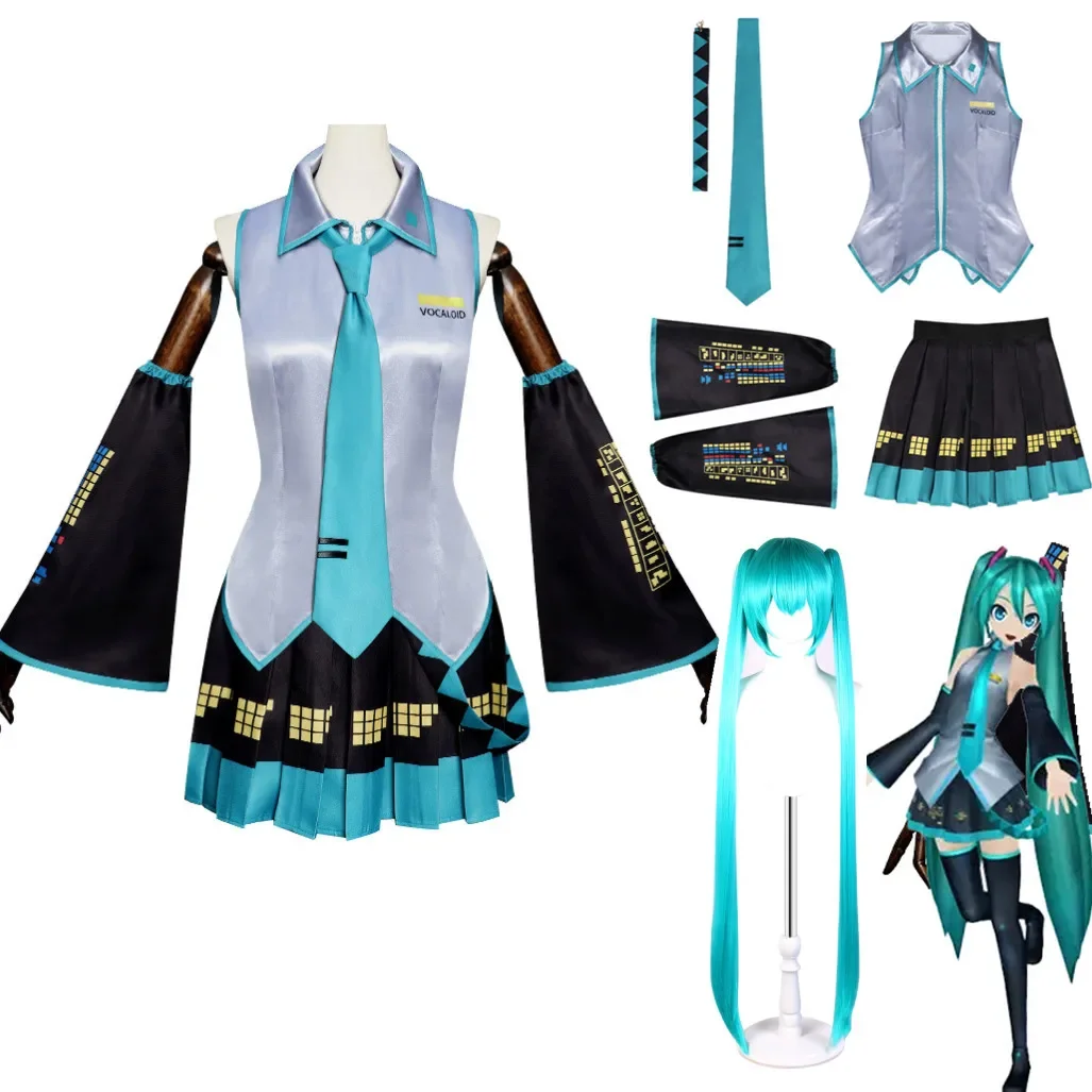 

Anime Vocaloid Miku Cosplay Costume Wig Dress Kawaii Miku Cosplay Outfits Halloween Carnival Party Costumes