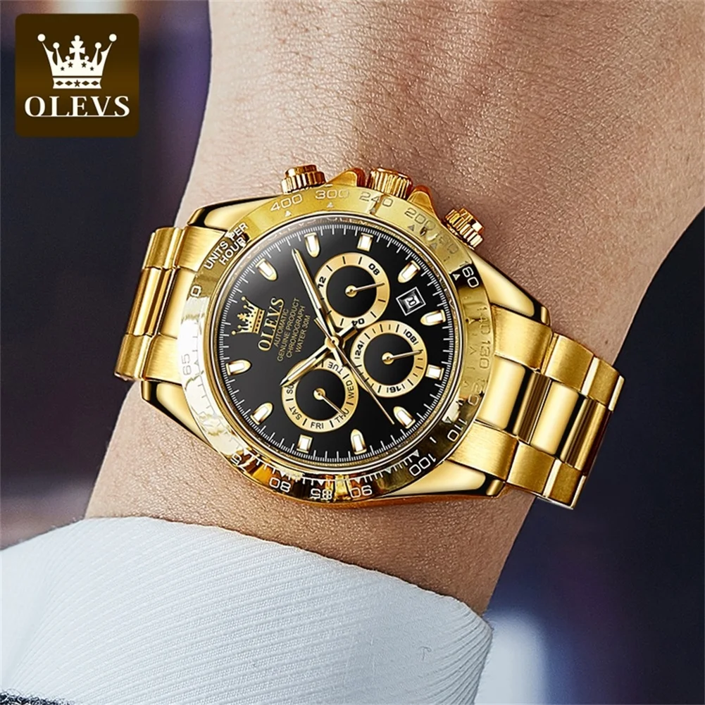 OLEVS 6638 Automatic Mechanical Watch For Men Week Calendar Display Fashion Man Wristwatch Top Brand Waterproof Original Watches