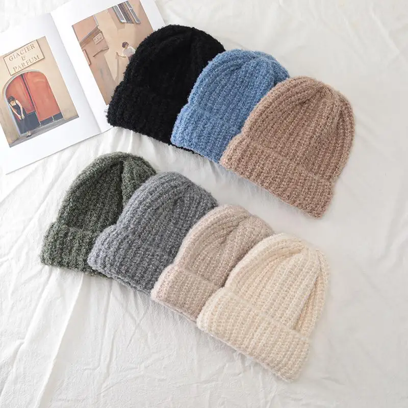 New Women Slouchy Winter Hat Fashion Decorate Cuff Loose Beanie Hat Warm Winter Fur Cap For Female Casual Streetwear Knitted Hat