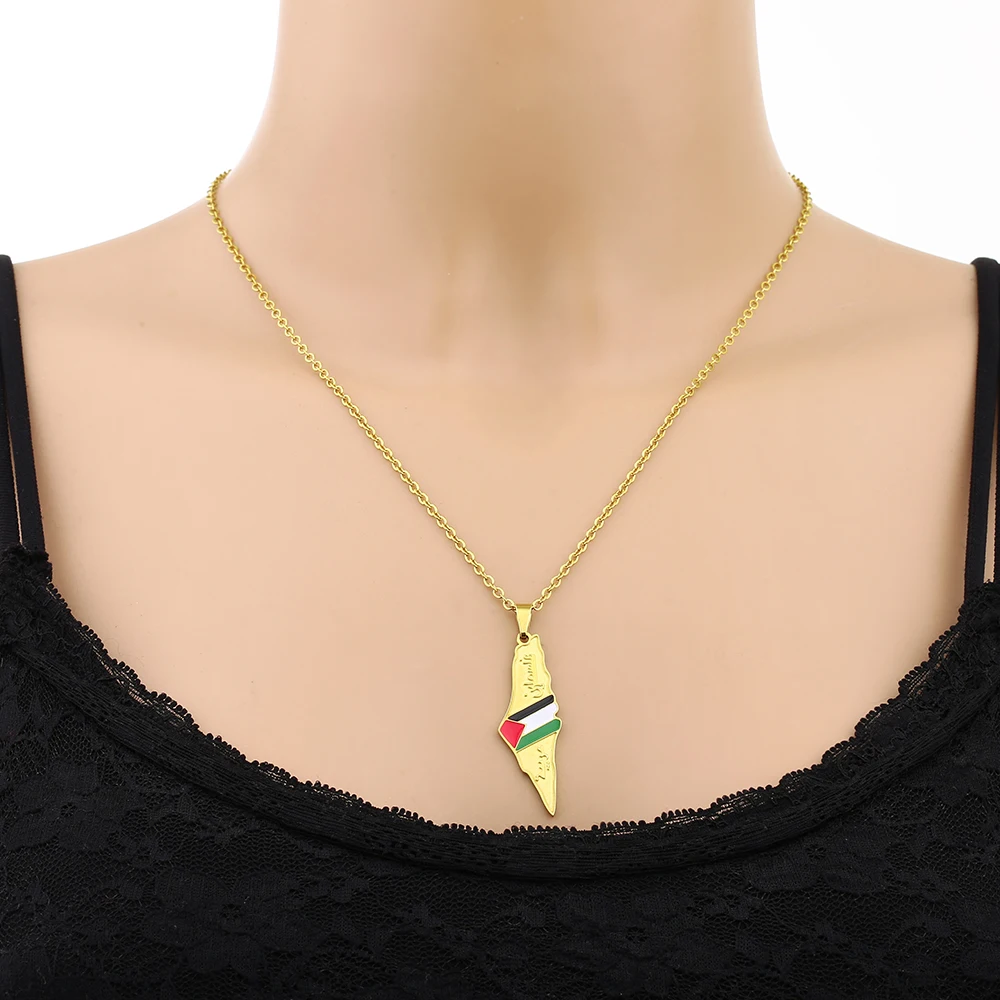 Collana con mappa della palestina in acciaio inossidabile gioielli di moda con c