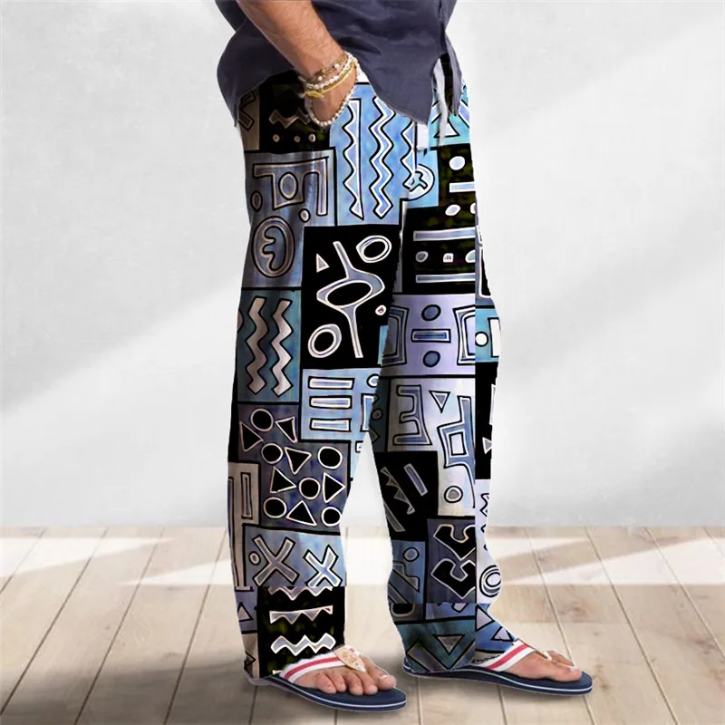 Men's And Women's Pants Summer pants Beach Pants Stretch Waist 3D Printed Color Block Geometric Pattern Graphic print Comfortabl 3