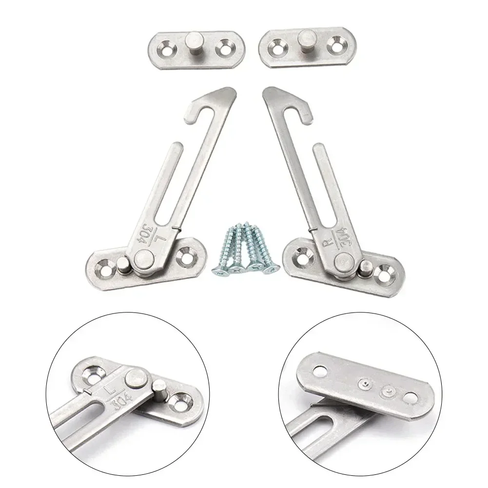 Door Hinges Automatic Limiter With 4pcs Screws 1pc 65-degree Opening Automatic Limiter Casement Stainless Steel