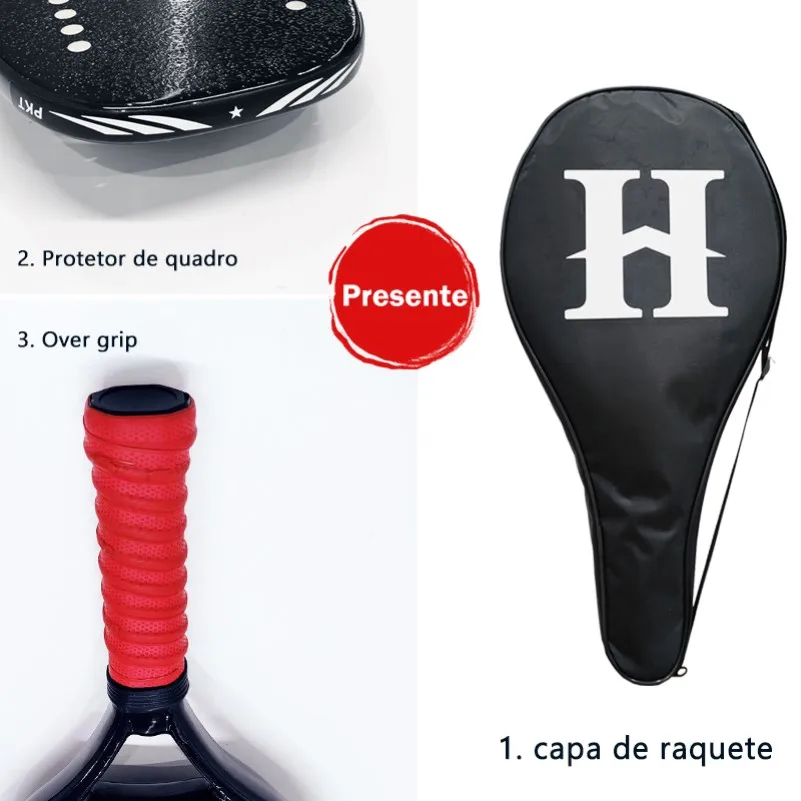 HOOWAN Blackshark UD-C Beach Tennis Racket Carbon Double Straight Hole System Soft EVA Core Triangle Base