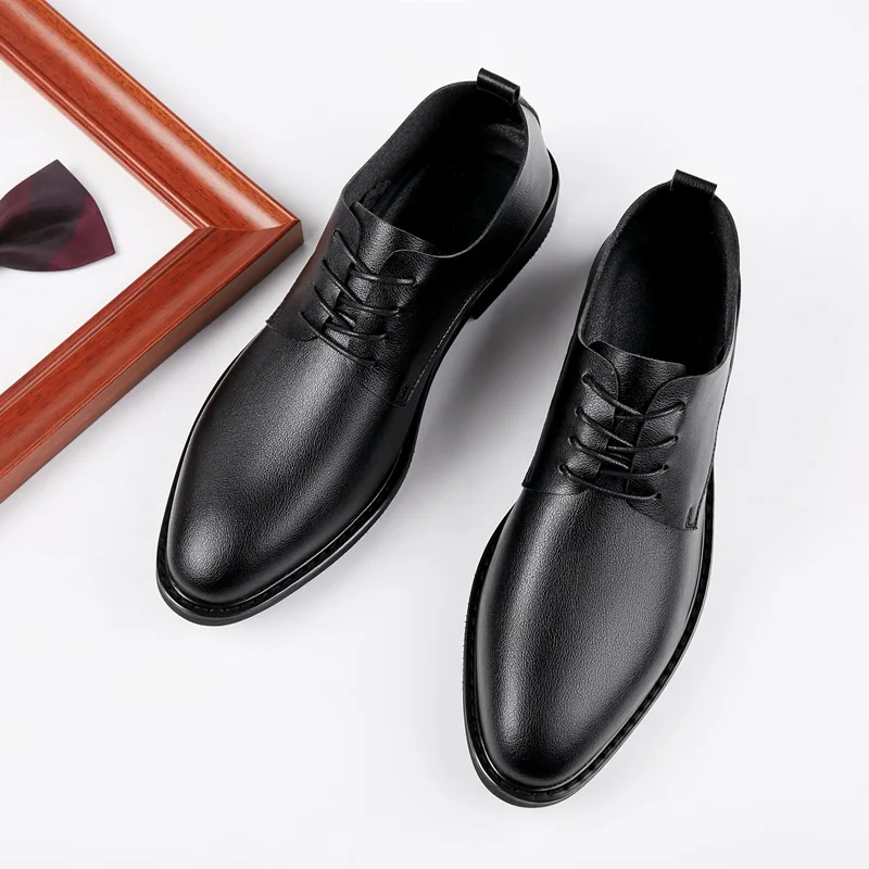 Classic Men Business Leather Dress Shoes Lace Up Black Soft No Wrinkled