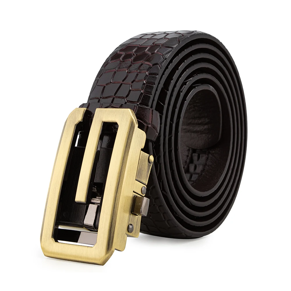 Classic G Genuine Leather Belts for Men with Gold-Toned Automatical Buckle Ratchet Closure Designer Business Daily Male Strap