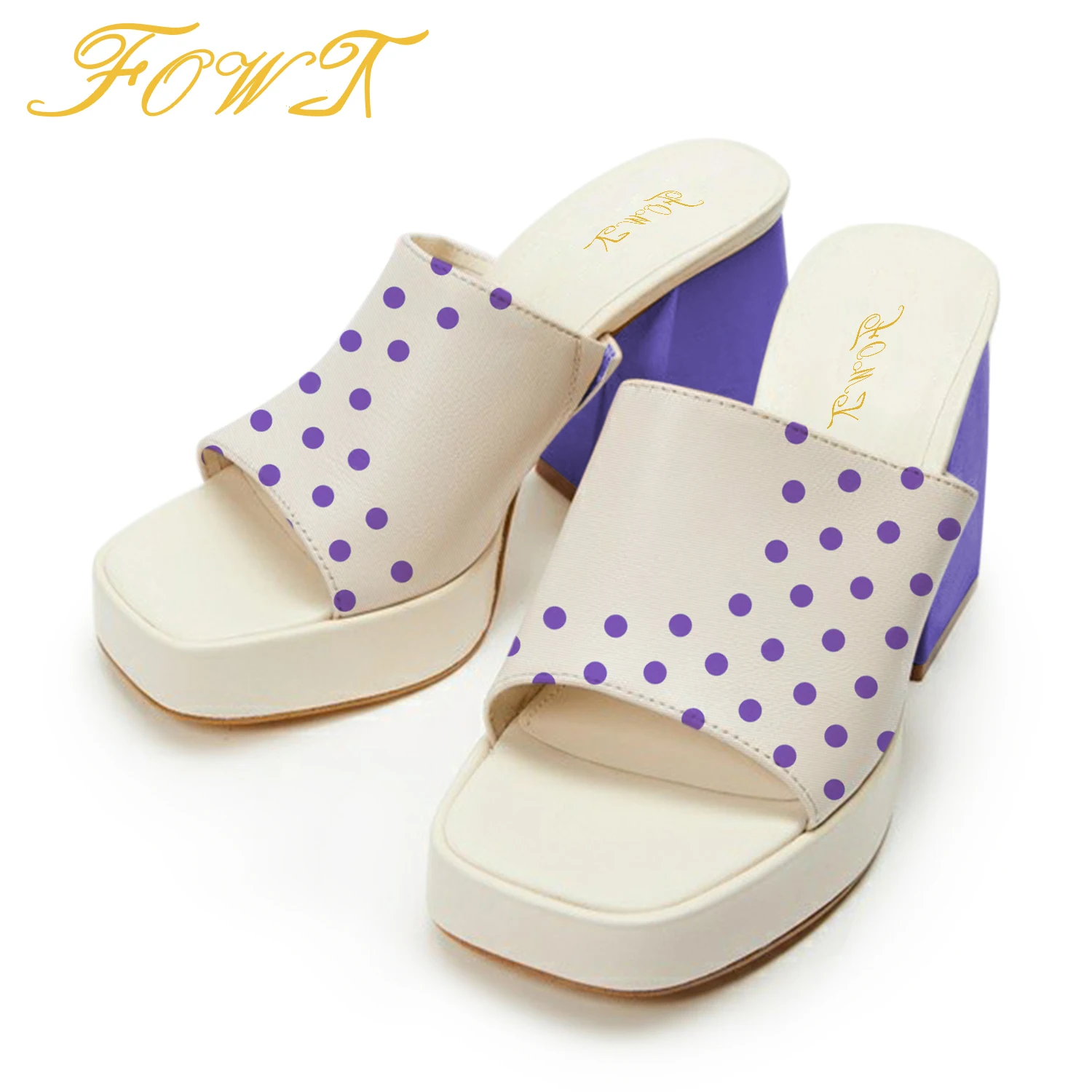 

Polka Dot Platform High Chunky Heels Women's Slippers Open Toe Sandals Ladies Outside Fashion Slides Large Size 14 16 Shoes FOWT