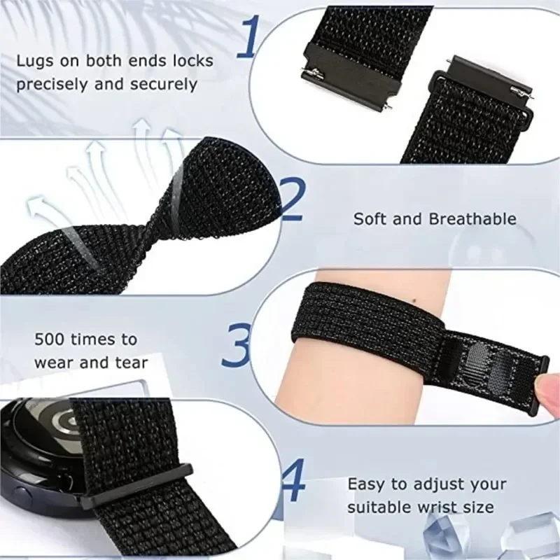 Breathable Nylon Sport Wristband - 22mm Loop Strap, Comfortable Fit