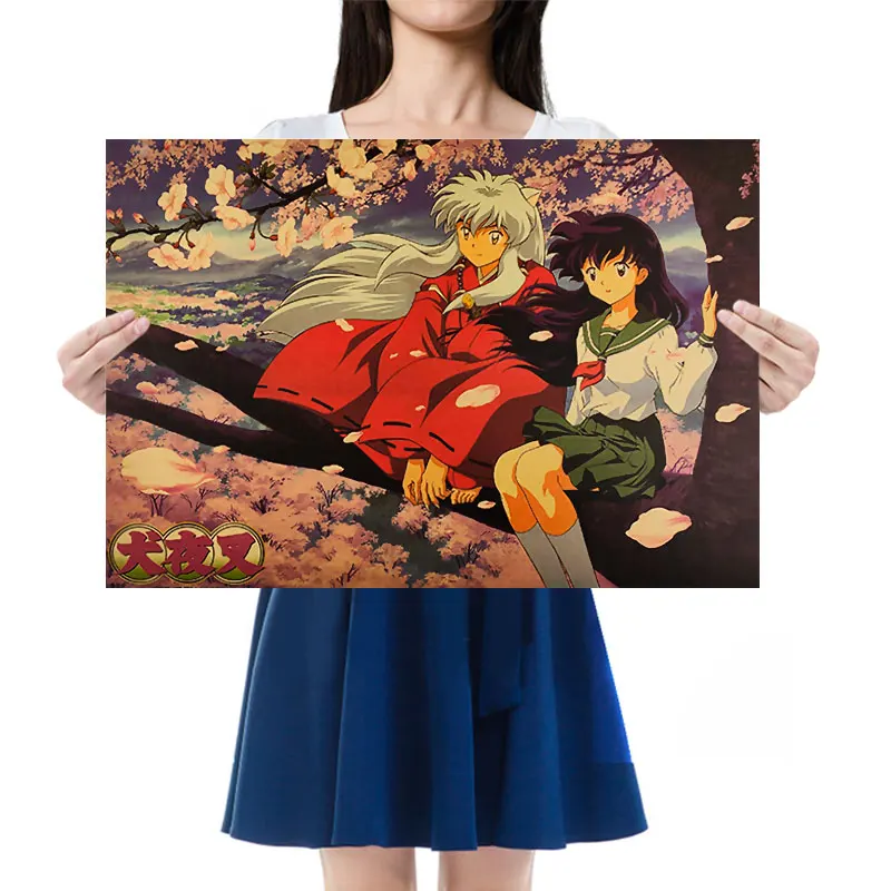 빈티지 애니메이션 포스터, 이누야샤 만화 레트로 크래프트 종이 포스터, 바 홈 장식 페인팅, 접착제 없는 벽 스티커, 축제 선물