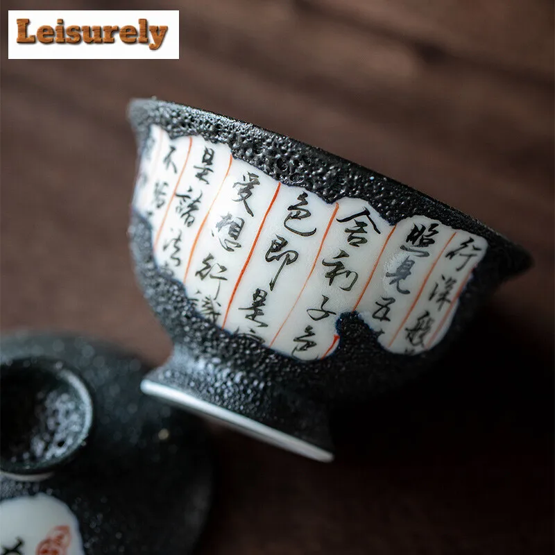 120ml Creative Wormhole Fragmented Volume Gaiwan Handmade Heart Sutra Tea Tureen Tea Maker Cover Bowl Teaset Collection Gift Box