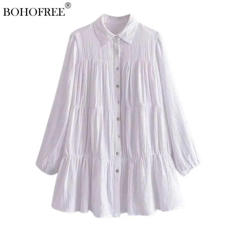 

Boho Solid Shirts Button Down Long Sleeve Loose Style Plain Women's Tops Casual Streetwear Beach Blusas Mujer Sprint Shirts