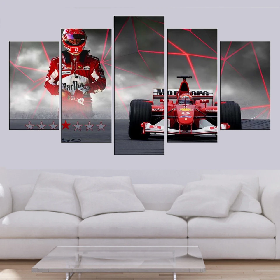 

5 Panels Canvas Wall Arts Poster Painting F1 Racing Car Modular Wallpaper Home Decoration Living Room Picture Print Artwork
