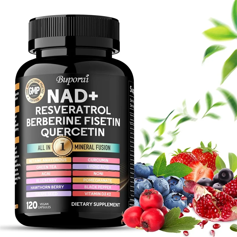 NAD+ Resveratrol Quercetin Berberine Fisetin Vitamin K2 Vitamin D3 1000mg Cellular Health Healthy Aging nad+ resveratrol supplements