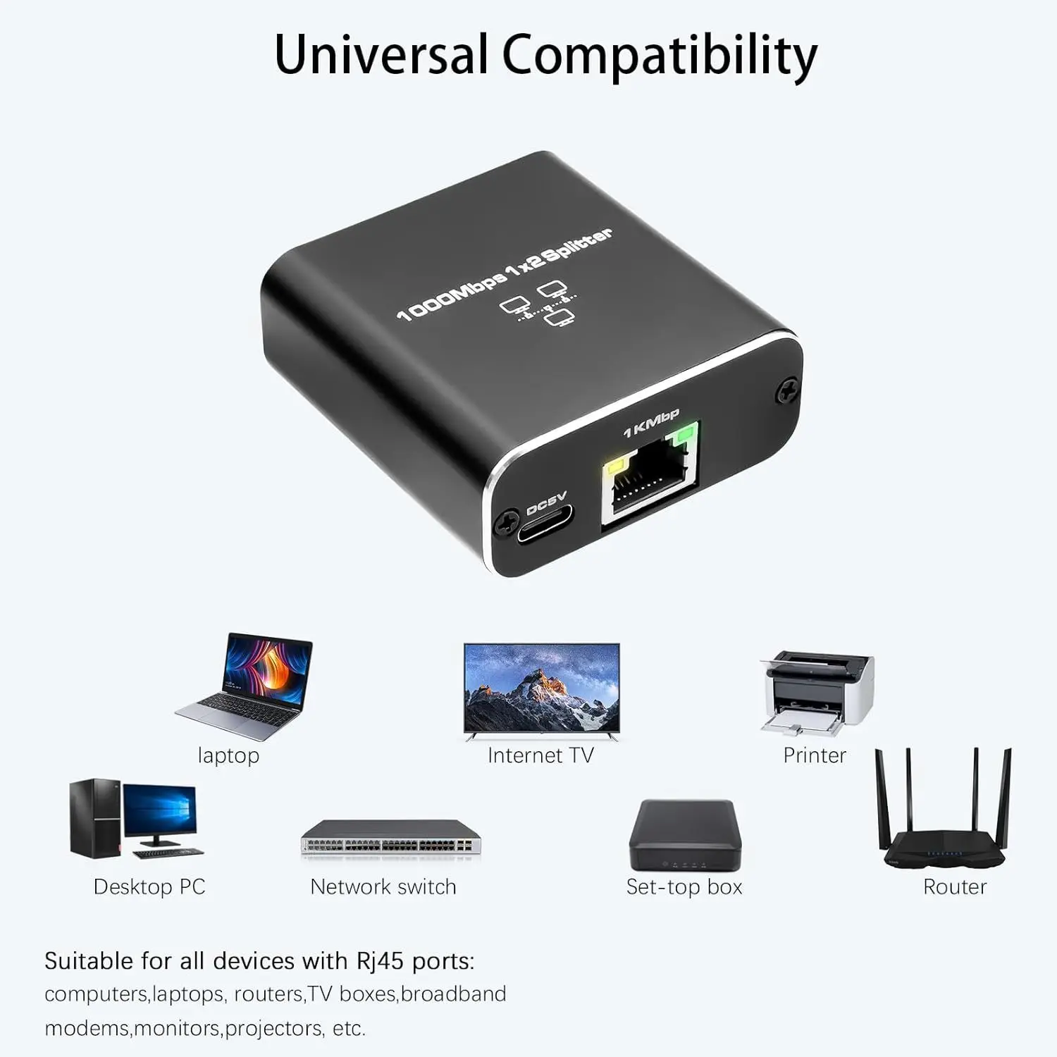 Gigabit Ethernet Switch Rj45 Splitter LAN Extension Adapter 1 to 2 1000Mbps Network Connector For PC Laptop TV Box Router