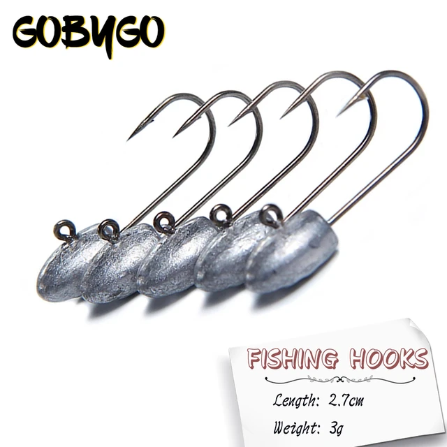 JOHNCOO 10pcs Mini Jig Head Hook 0.5g 1g 2g 3g 4g 5g Jigging Hook Rockfish  Game Soft Bait Hook Carbon Steel Treble Hooks