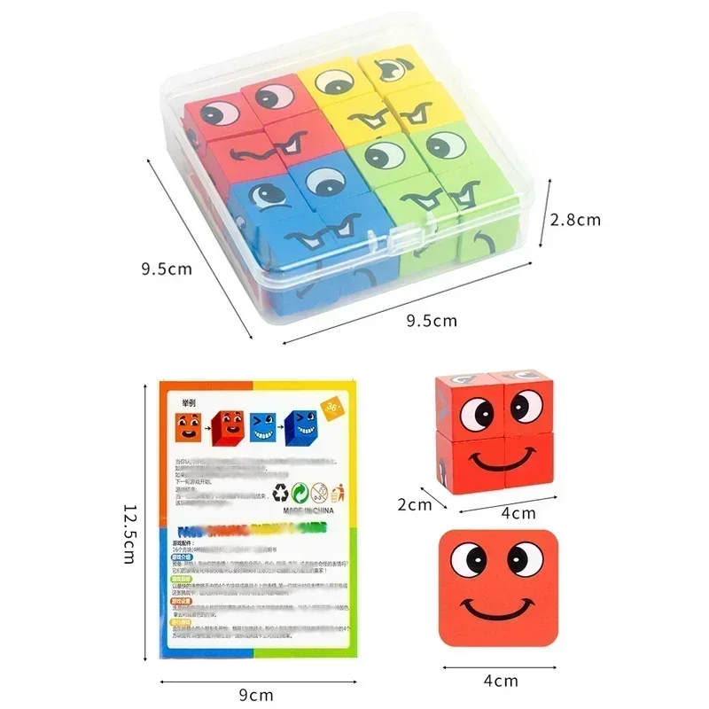 Cube Face Changing Building Blocks Board Games Wood Puzzles Montessori Expression Wooden Blocos for Children Battle Table Games