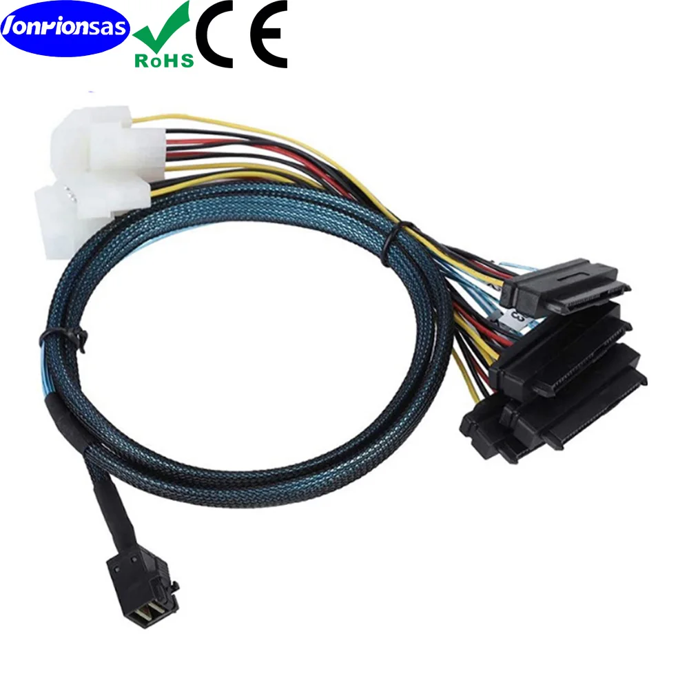 LONRIONSAS#Internal Mini SAS HD SFF-8643 to (4) 29pin SFF-8482 connectors with big 4P Power Port Cable