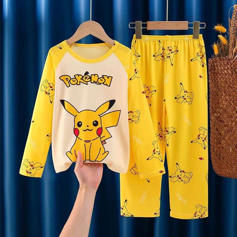 Autumn Kawaii Miniso Children Milk Silk Pajamas Sets Girl Boy Sleepwear Korean Kids Homewear Clothes Cute Anime Loungewear pajamas sets
