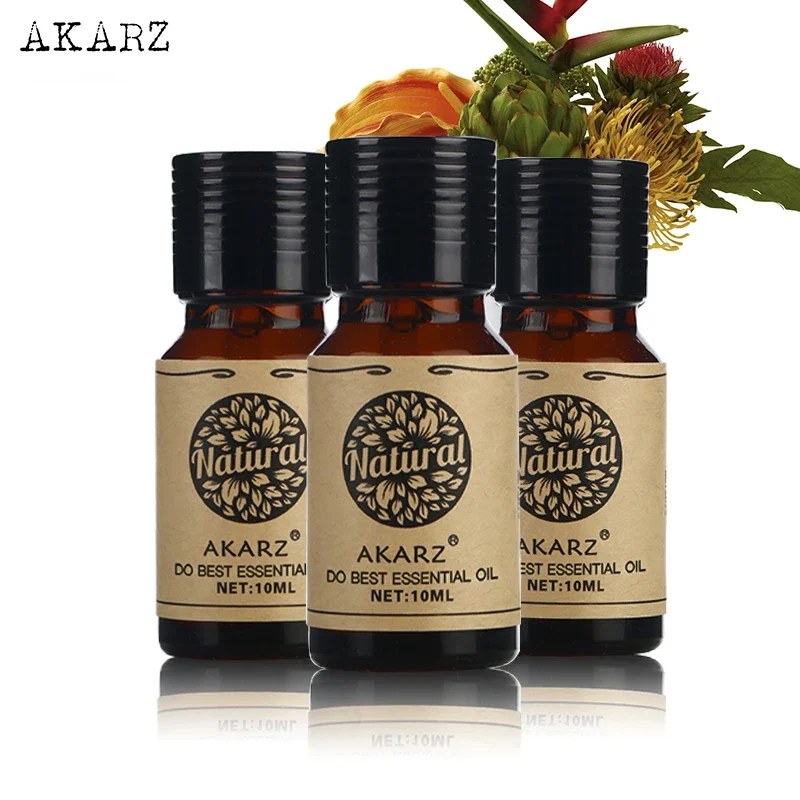 

AKARZ Geranium Jasmine Lavender Essential Oil Set for Aromatherapy Massage Spa - 10ml x 3 Bottles - Skin and Face Care